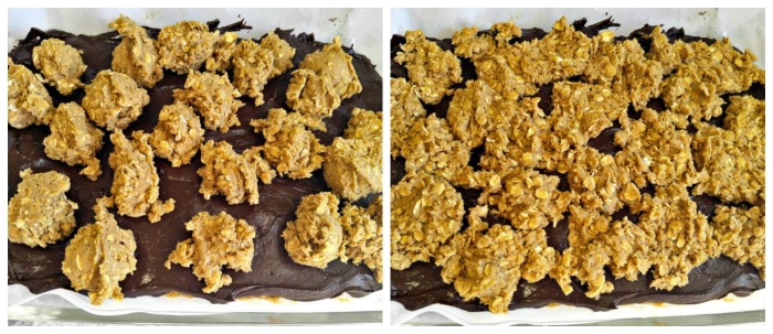 Cookie topping on the top layer of the oatmeal bars