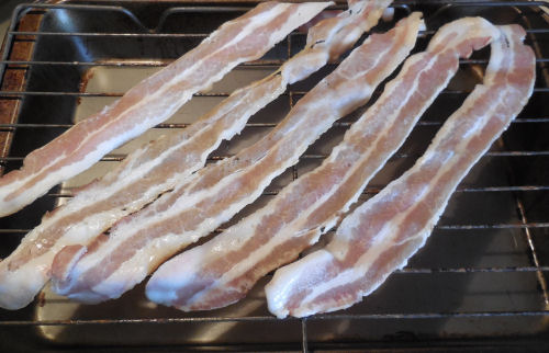 Bacon ready to bake in the oven
