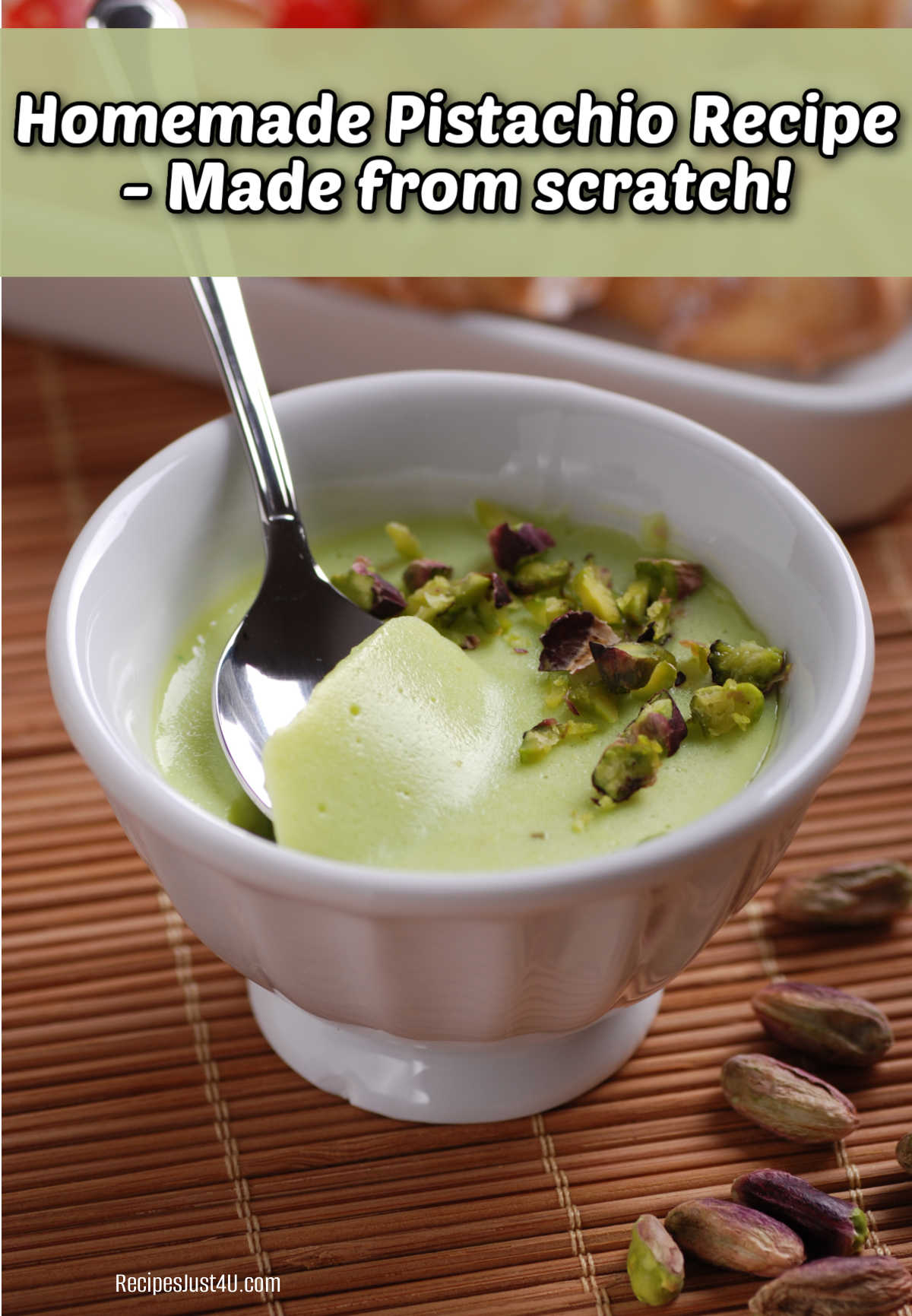 How to Make Homemade Pistachio Pudding From Scratch Homemade pistachio pudding recipe in a white bowl, made from scratch!
