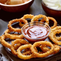 Onion rings and ketchup.