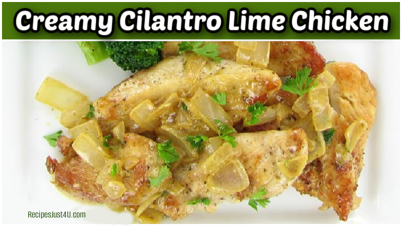 Creamy cilantro lime chicken on a white plate.
