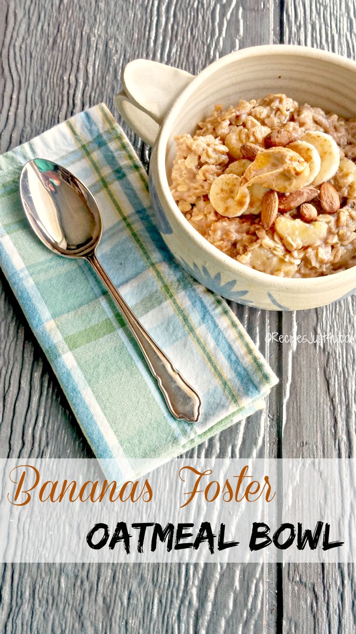 This Bananaz Foster Oatmeal bowl is chock full of hearty morning goodness. It is the best tasting oatmeal I have ever made. recipesjust4u.com