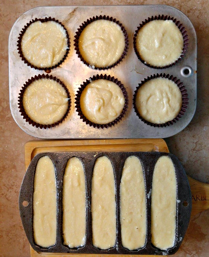 Pour the batter for the buttermilk corn bread muffin into the prepared muffin pan or corn bread stick pan.