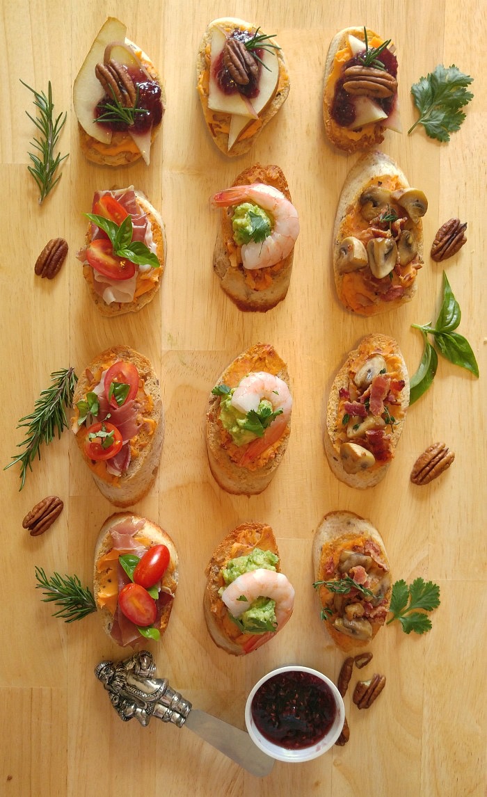 These four crostini appetizers will start your next party off with a bang. They are very easy to make and perfect to serve with cocktails.