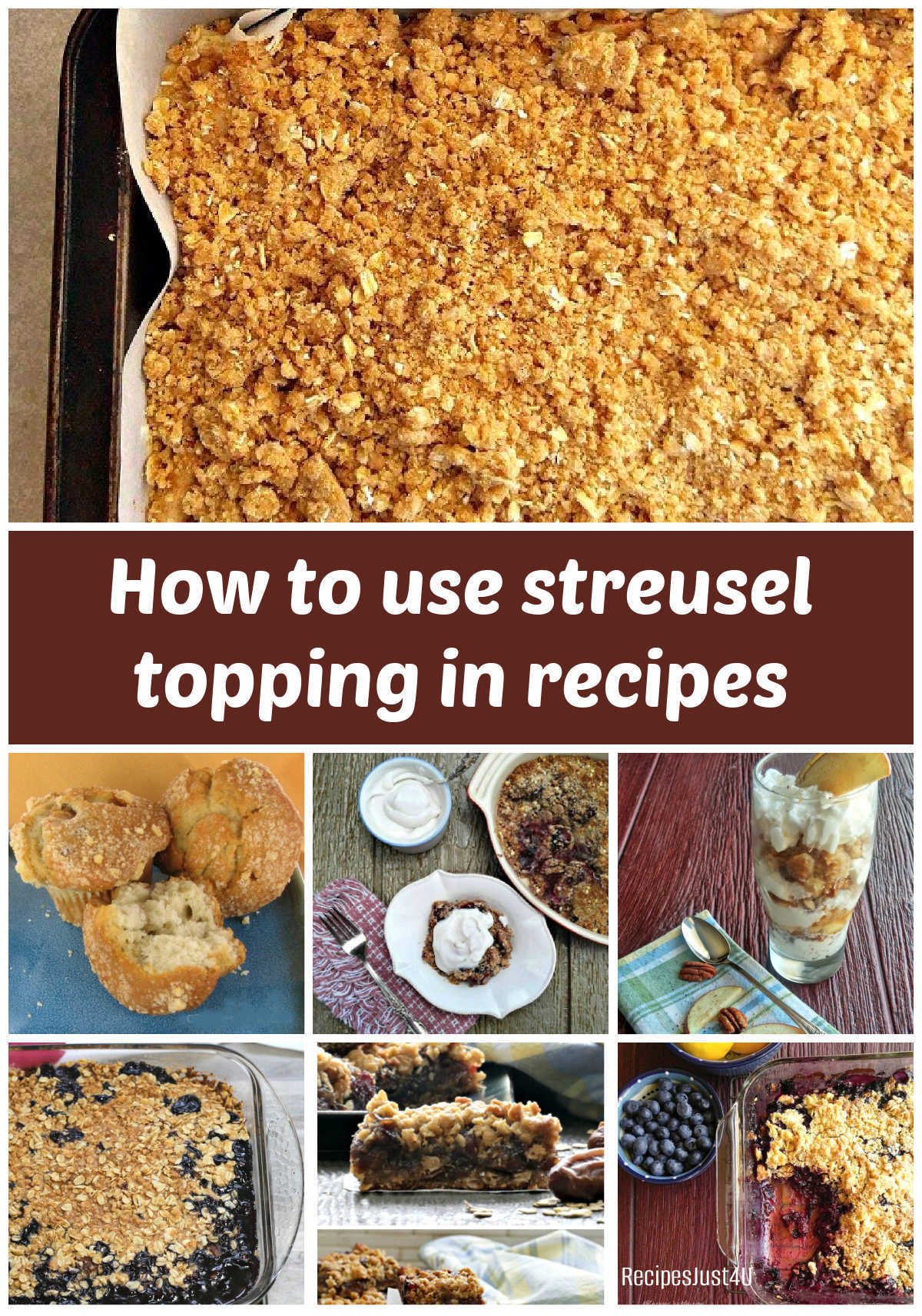 Pictures of recipes featuring streusel topping.