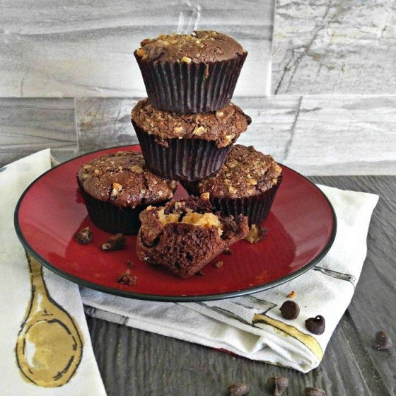 Chocolate Peanut Butter Muffins with a Creamy Cheesecake Center