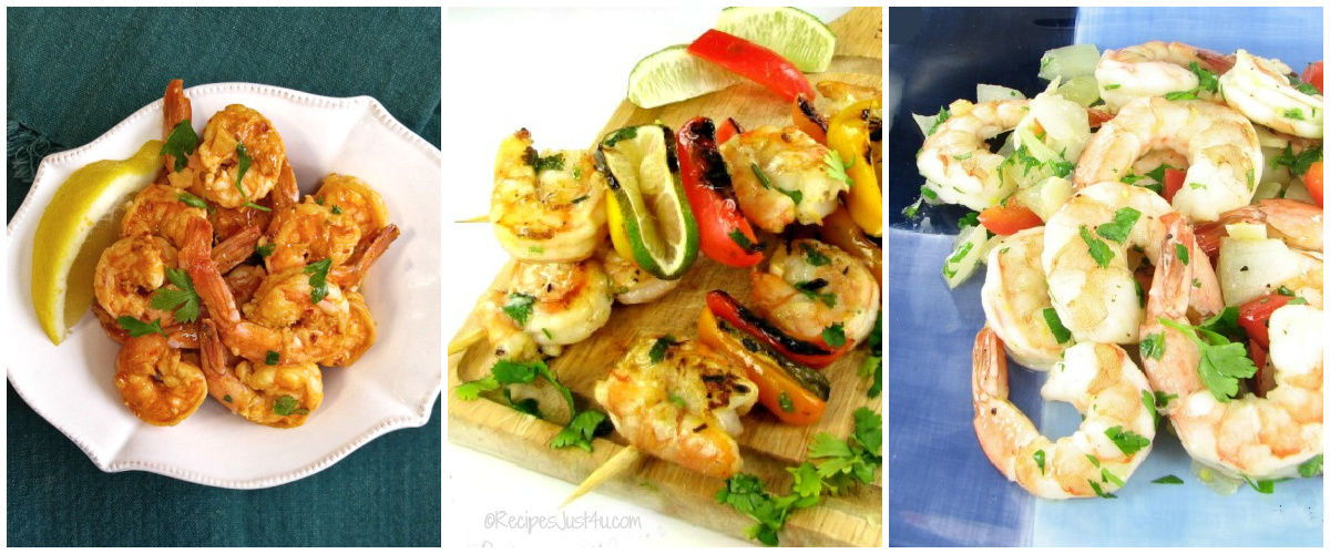 More shrimp recipes, including spicy shrimp, shrimp kebabs and roasted garlic shrimp.
