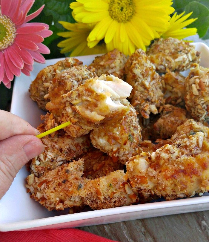 Take a bite of these Pretzel crusted chicken tenders