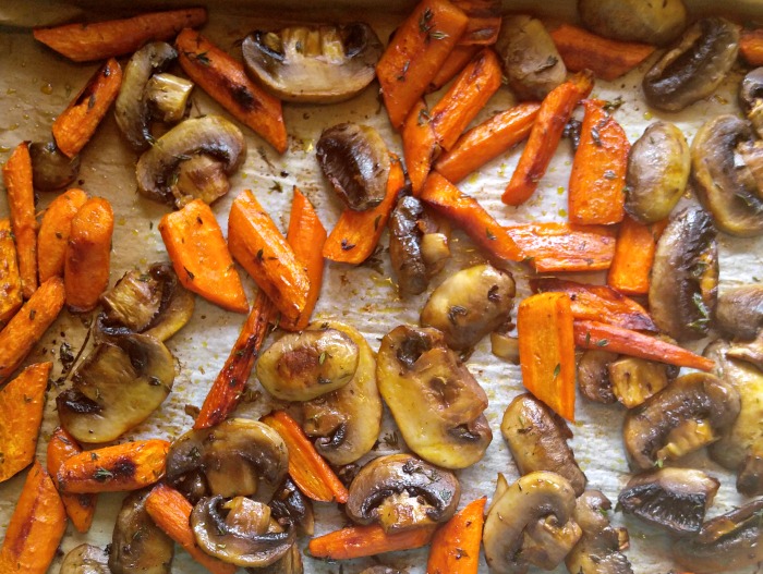roasted carrots and mushrooms