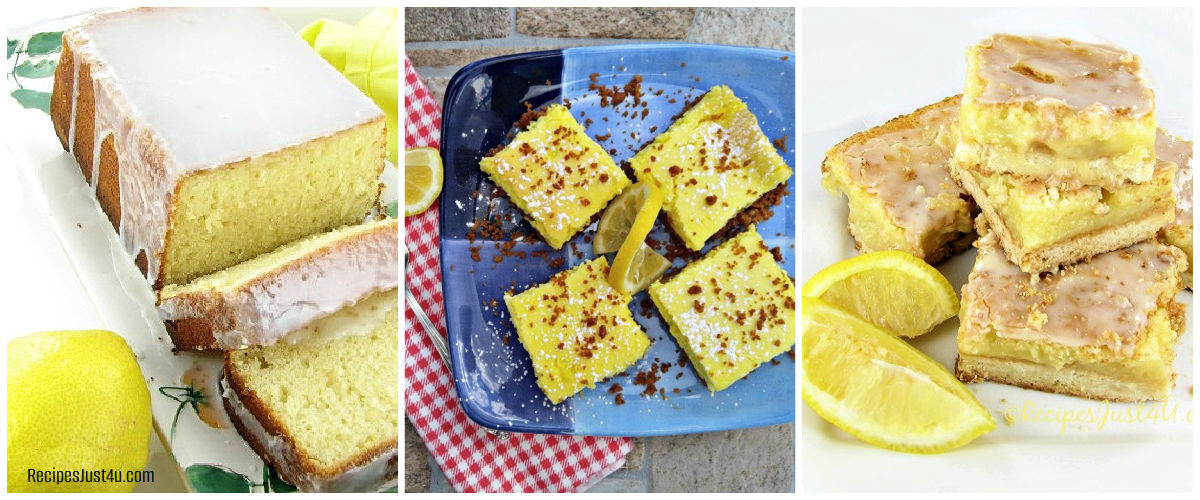 Lemon bars and slices in a collage.