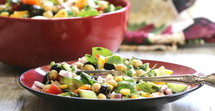Serving Greek chopped salad