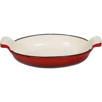 Sunnydaze Decor Oval Enameled Cast Iron Baking Dish Pan, 6 x 1 x 8 Inch, Red and Cream