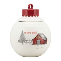 10 Strawberry Street WW-LORN-BARN Merry & Bright Ornament Large Christmas Cookie Jar, One Size, White