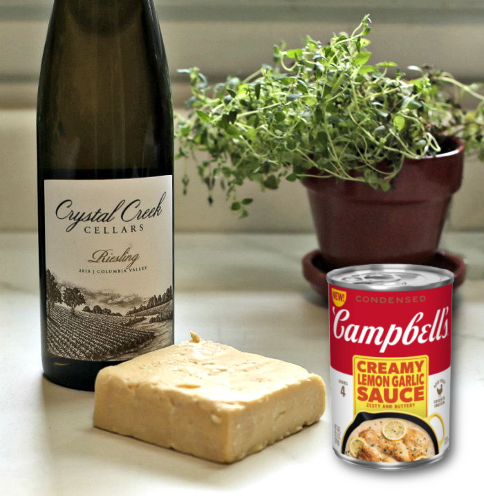 Wine, cheese and Campbell's sauce.