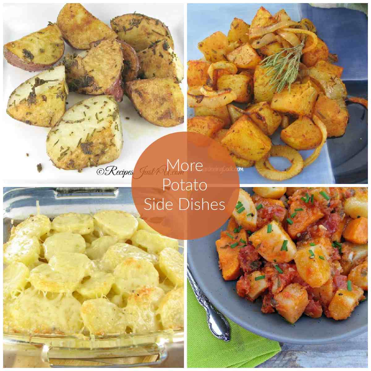 Four easy side dishes with potatoes in a collage with words more potato side dishes.