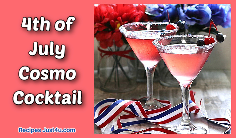 4th of July Cosmo Cocktail in martini glasses with patriotic rims.