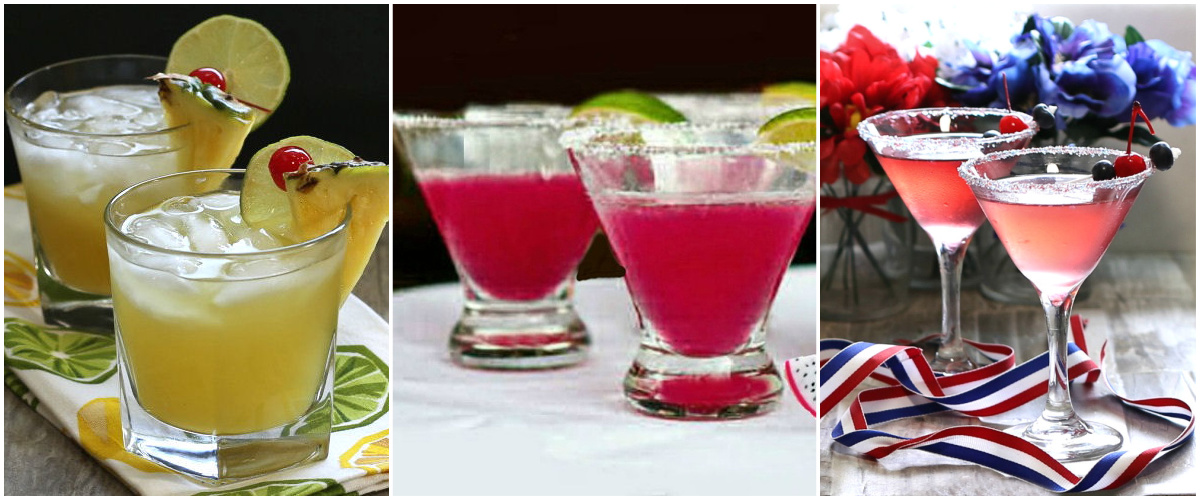 Pictures of cocktails made with fruit in a collage.