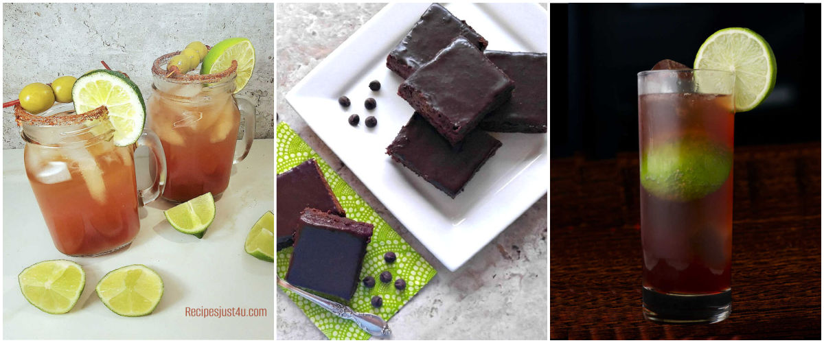 St. Patrick's day brownies, plus beer drinks in a collage.