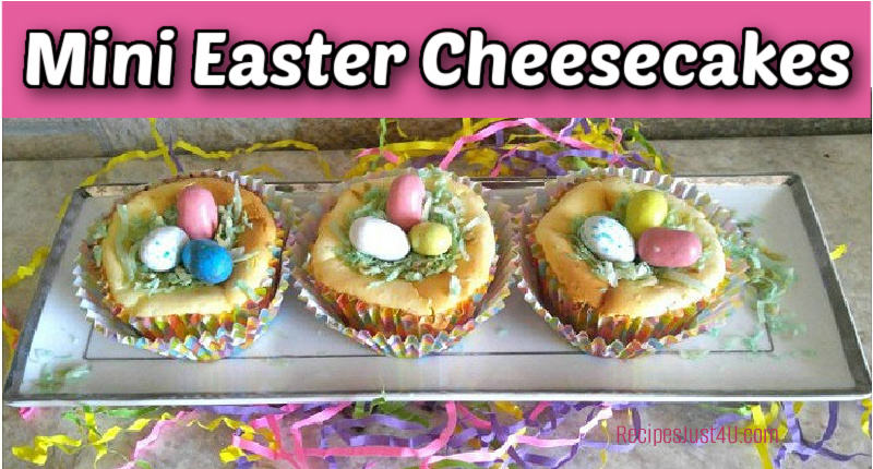 Mini Easter cheesecake nests decorated with robin egg candies.