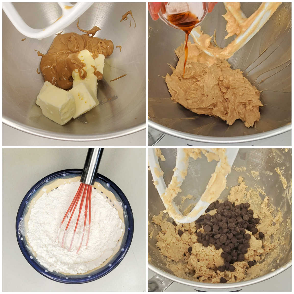 A collage showing the process of making peanut butter shortbread cookies.