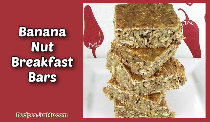 Banana nut breakfast bars on a white plate in a stack.