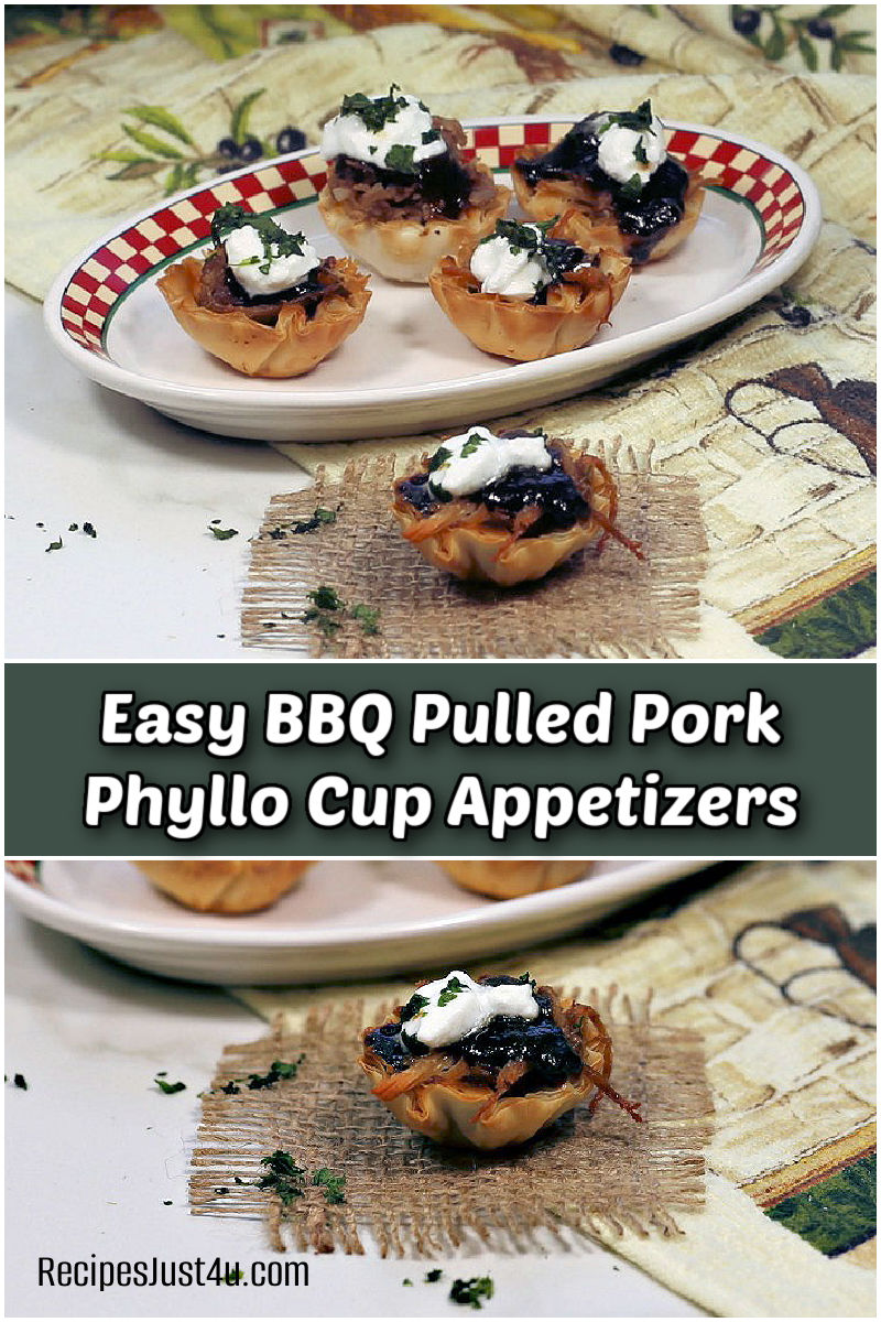 Quick and Easy BBQ Pulled Pork Phyllo Cup Appetizers Easy BBQ pulled pork phyllo cup appetizers.