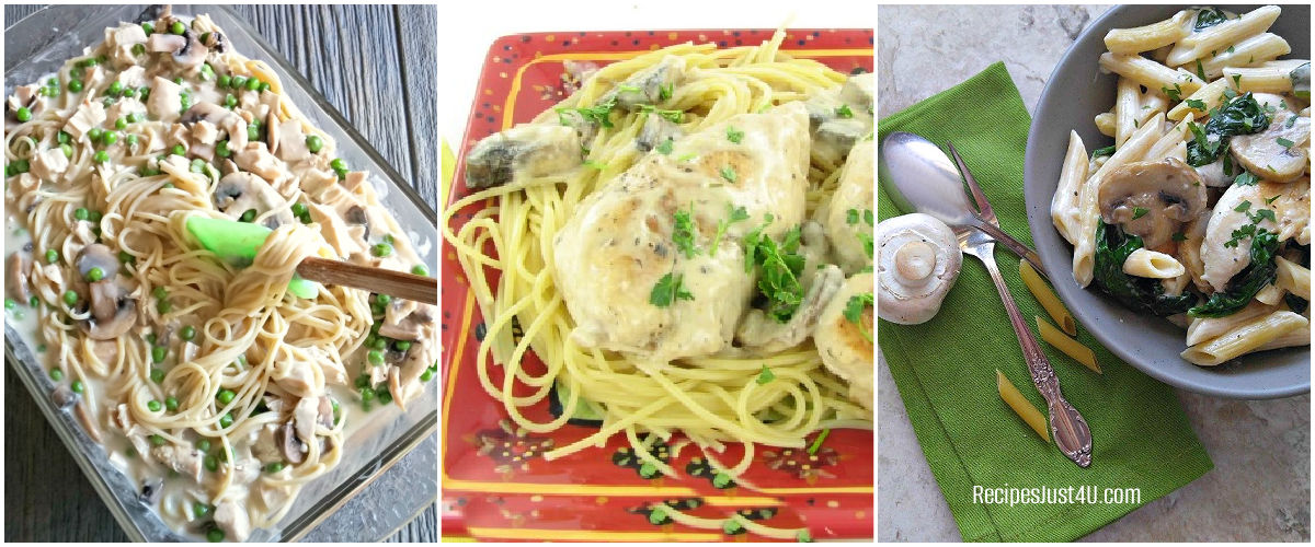 Pictures of chicken and pasta recipes in a collage.