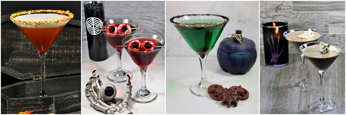 A collage with four easy Halloween drink recipes.