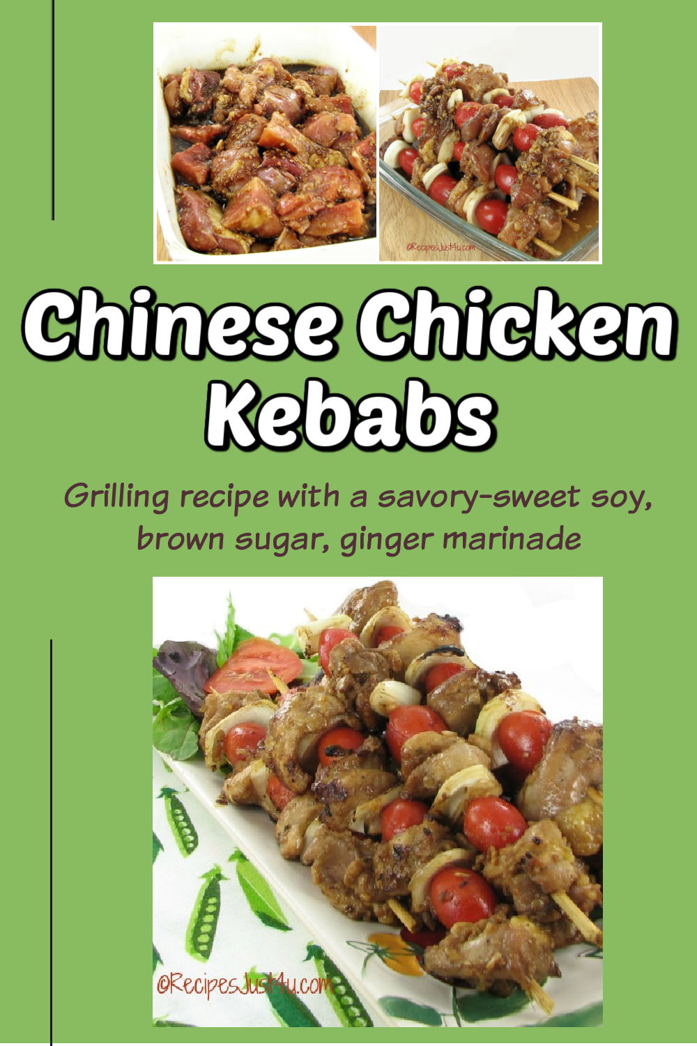 Pictures of Chinese chicken kebabs and how to marinate the chicken.