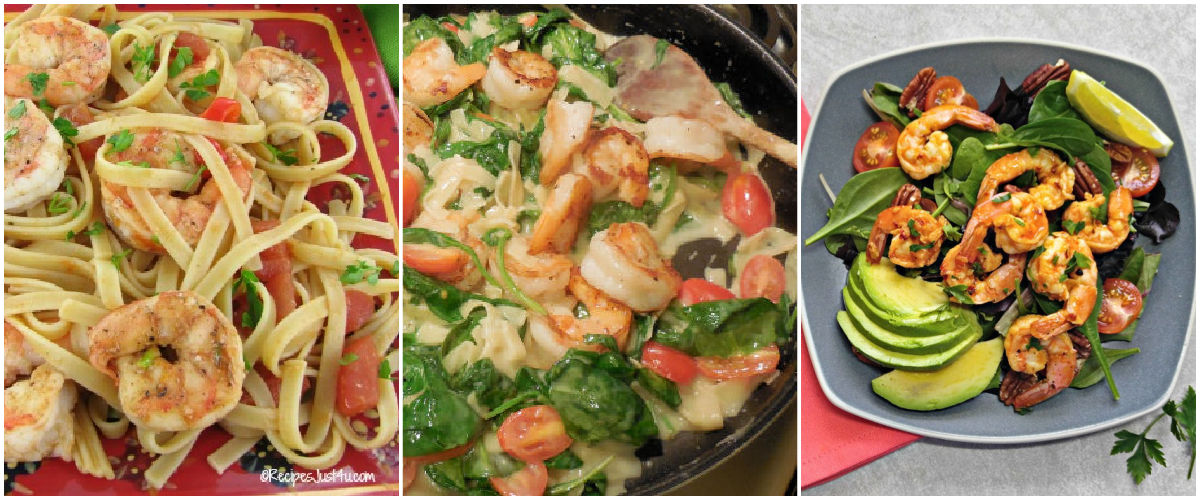 Spicy shrimp, shrimp alfredo recipe and garlic parsley shrimp.